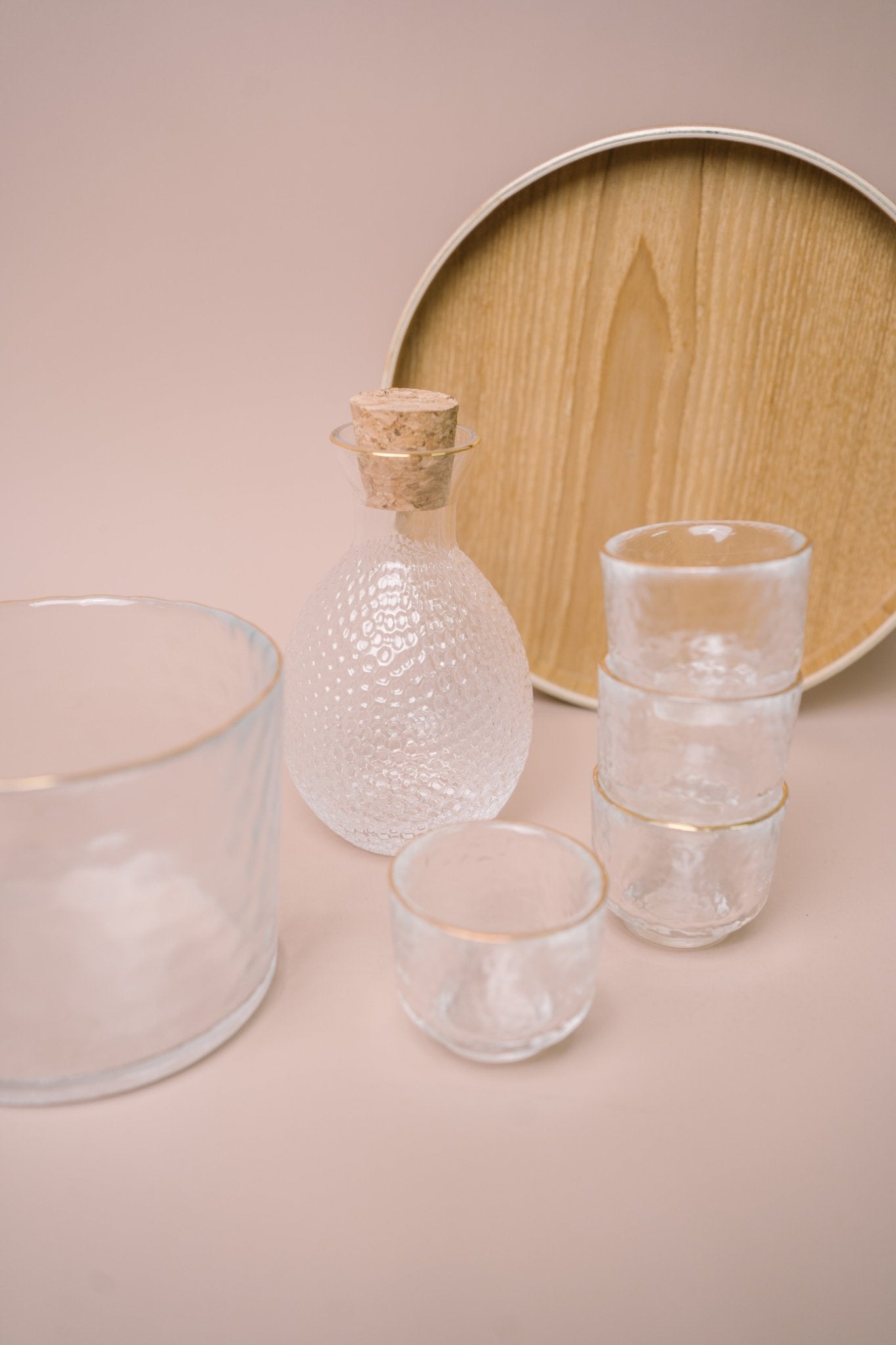 Japanese Gold Rim Sake Glass Set with Bamboo Tray - The Chic Habitat