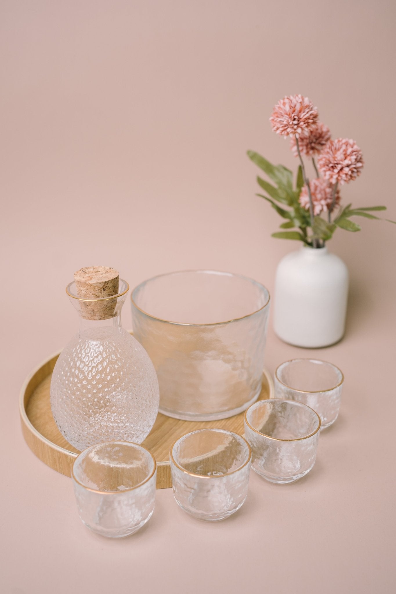 Japanese Gold Rim Sake Glass Set with Bamboo Tray - The Chic Habitat
