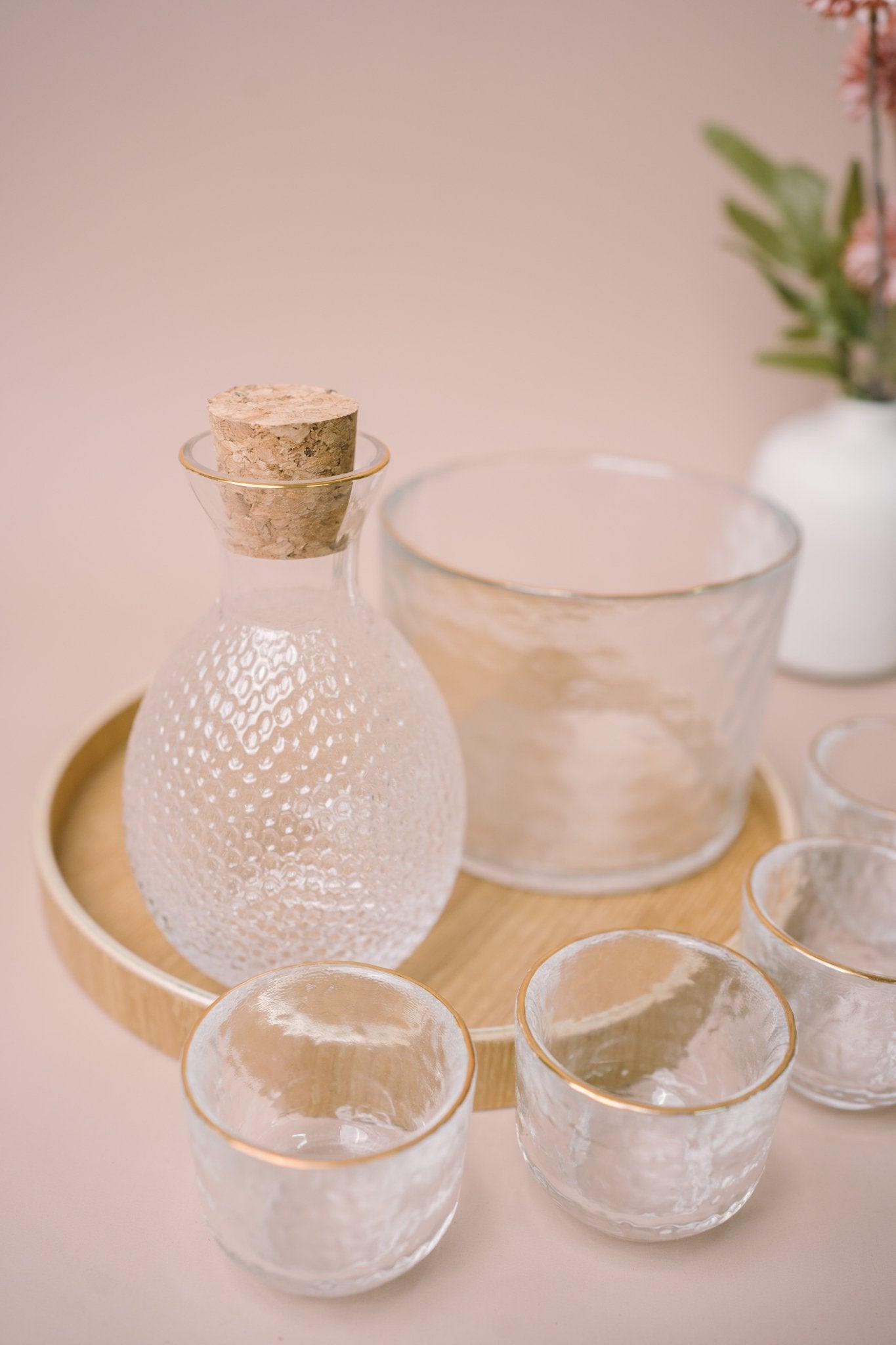 Japanese Gold Rim Sake Glass Set with Bamboo Tray - The Chic Habitat