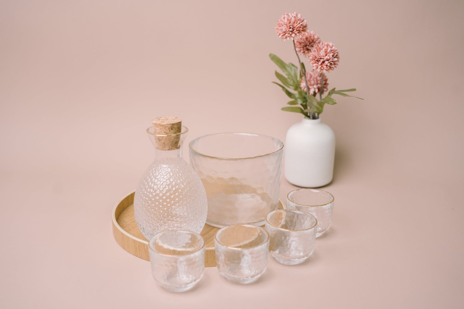 Japanese Gold Rim Sake Glass Set with Bamboo Tray - The Chic Habitat