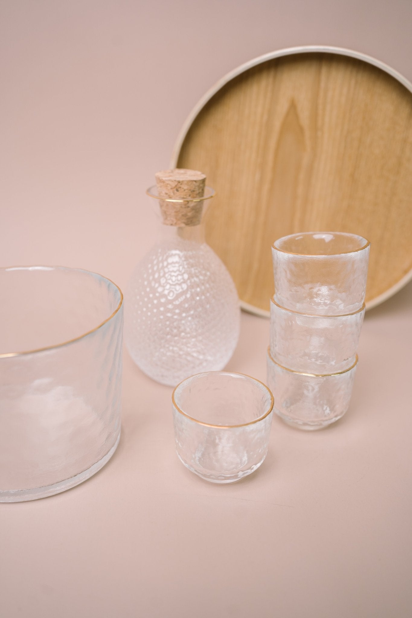Japanese Gold Rim Sake Glass Set with Bamboo Tray - The Chic Habitat
