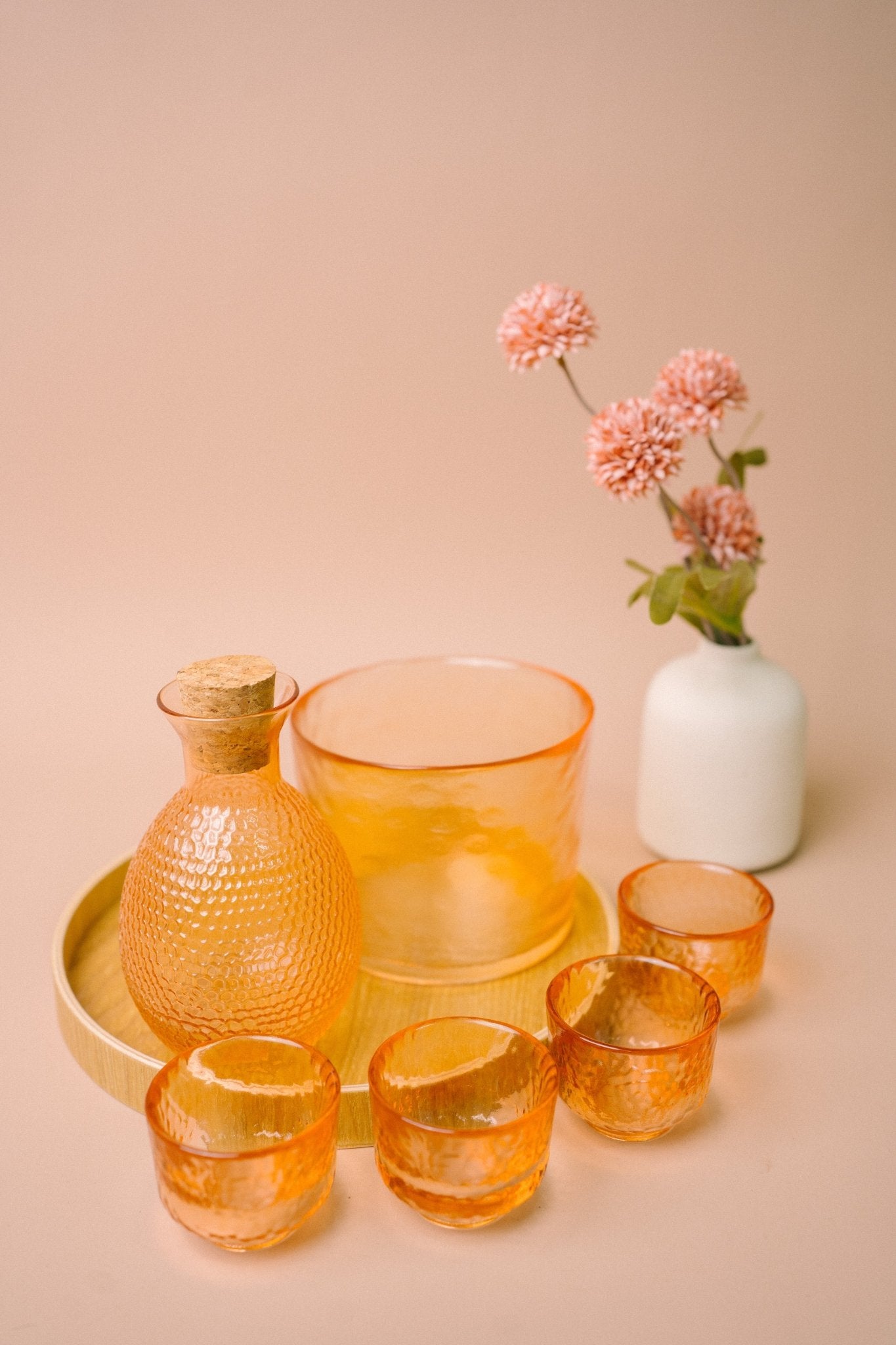 Japanese Gold Rim Sake Glass Set with Bamboo Tray - The Chic Habitat