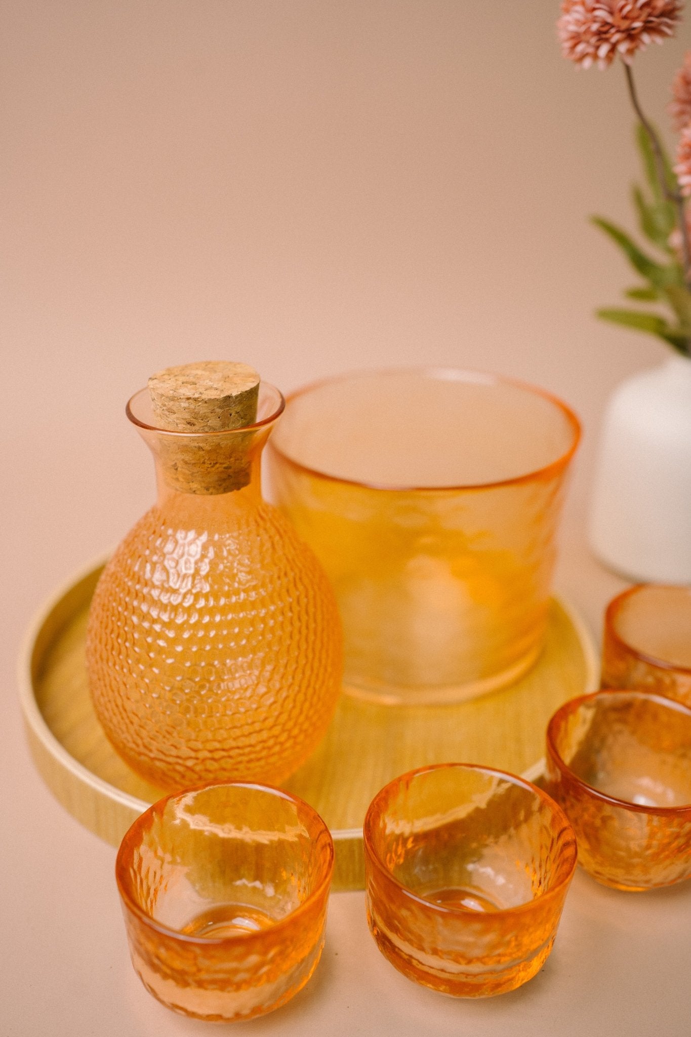 Japanese Gold Rim Sake Glass Set with Bamboo Tray - The Chic Habitat