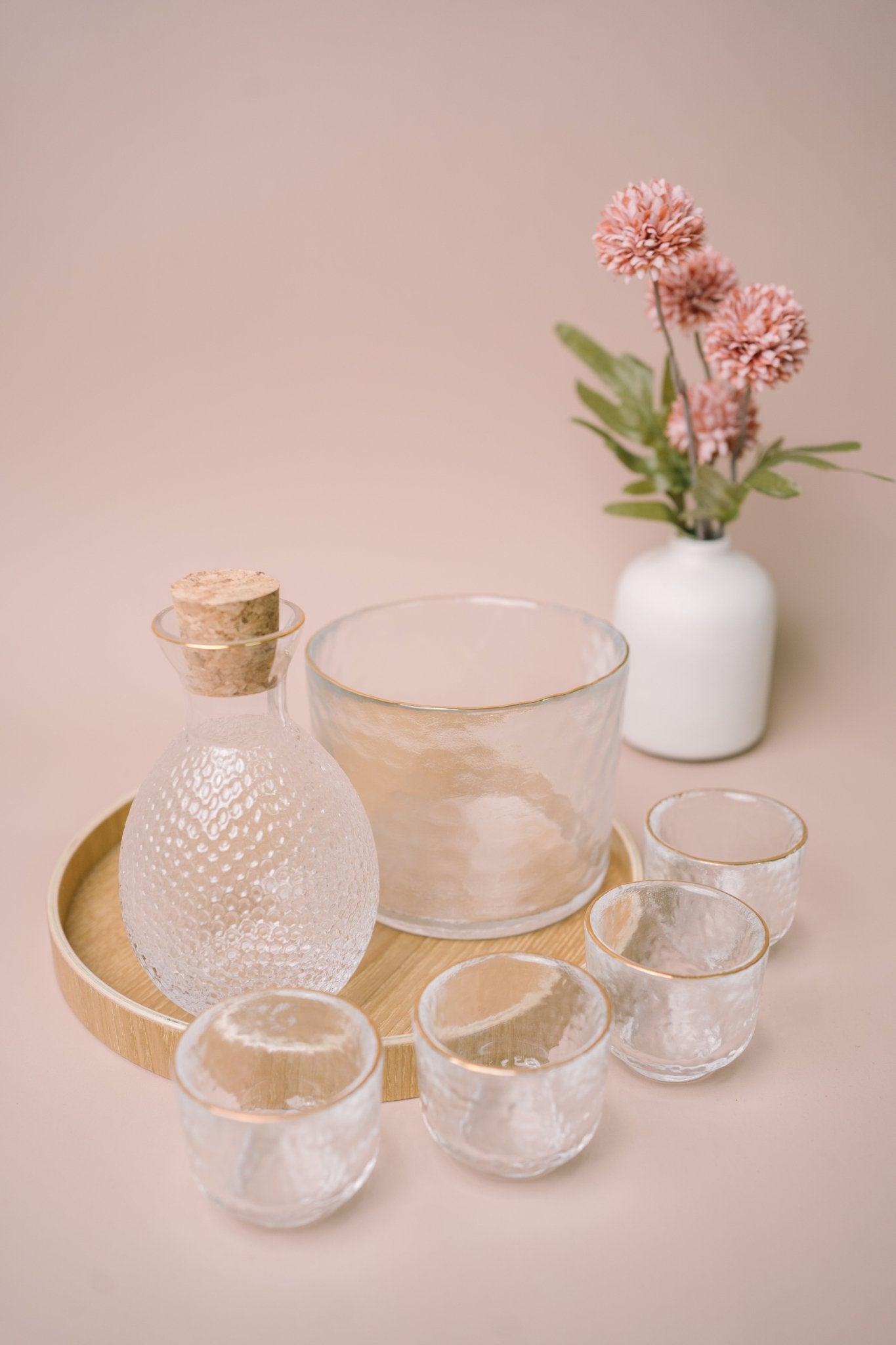Japanese Gold Rim Sake Glass Set with Bamboo Tray - The Chic Habitat