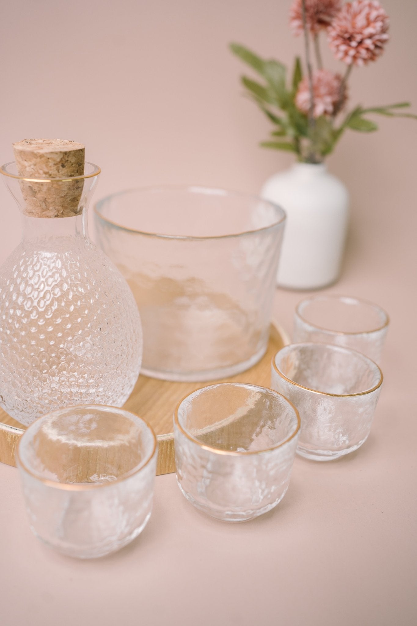 Japanese Gold Rim Sake Glass Set with Bamboo Tray - The Chic Habitat