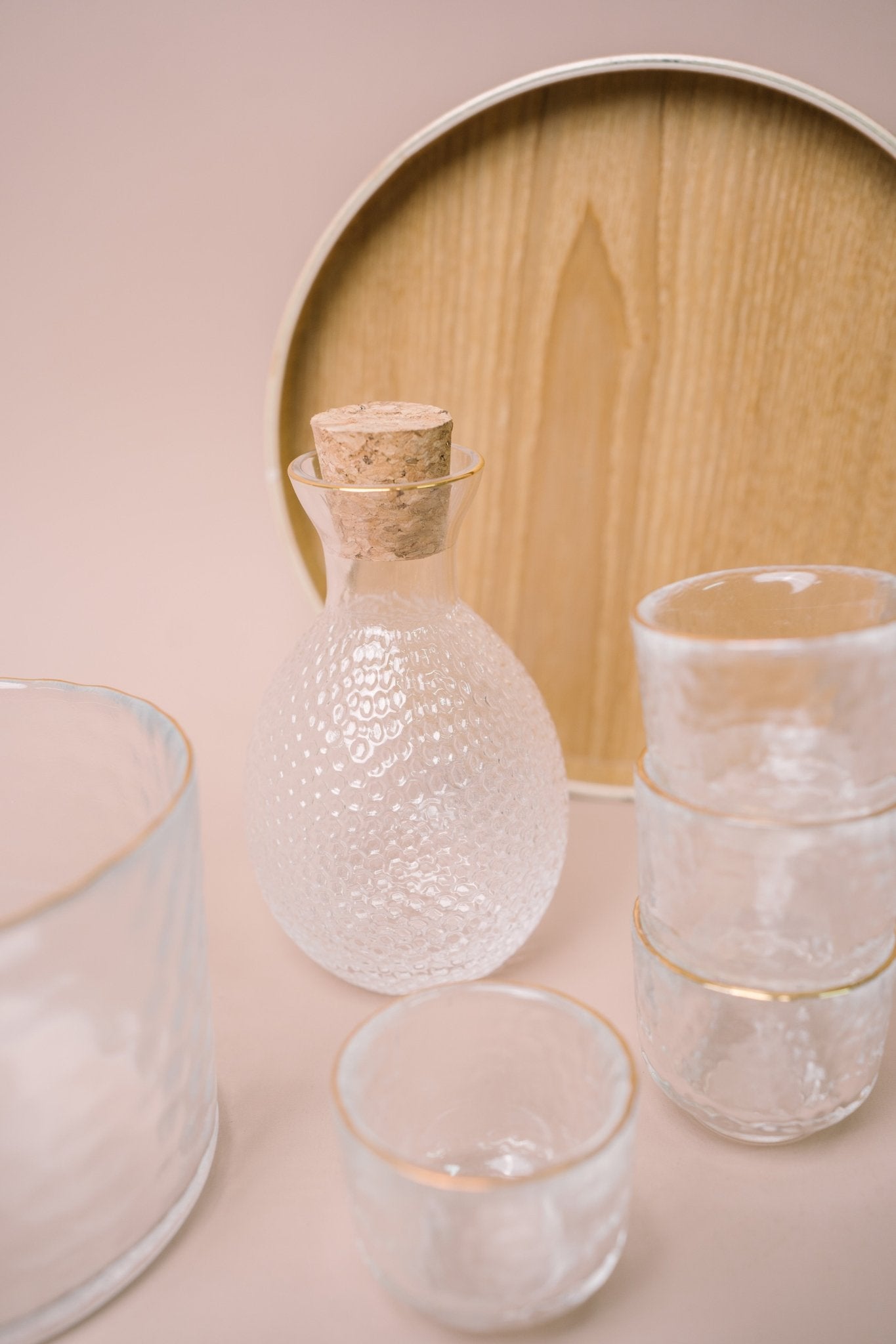 Japanese Gold Rim Sake Glass Set with Bamboo Tray - The Chic Habitat