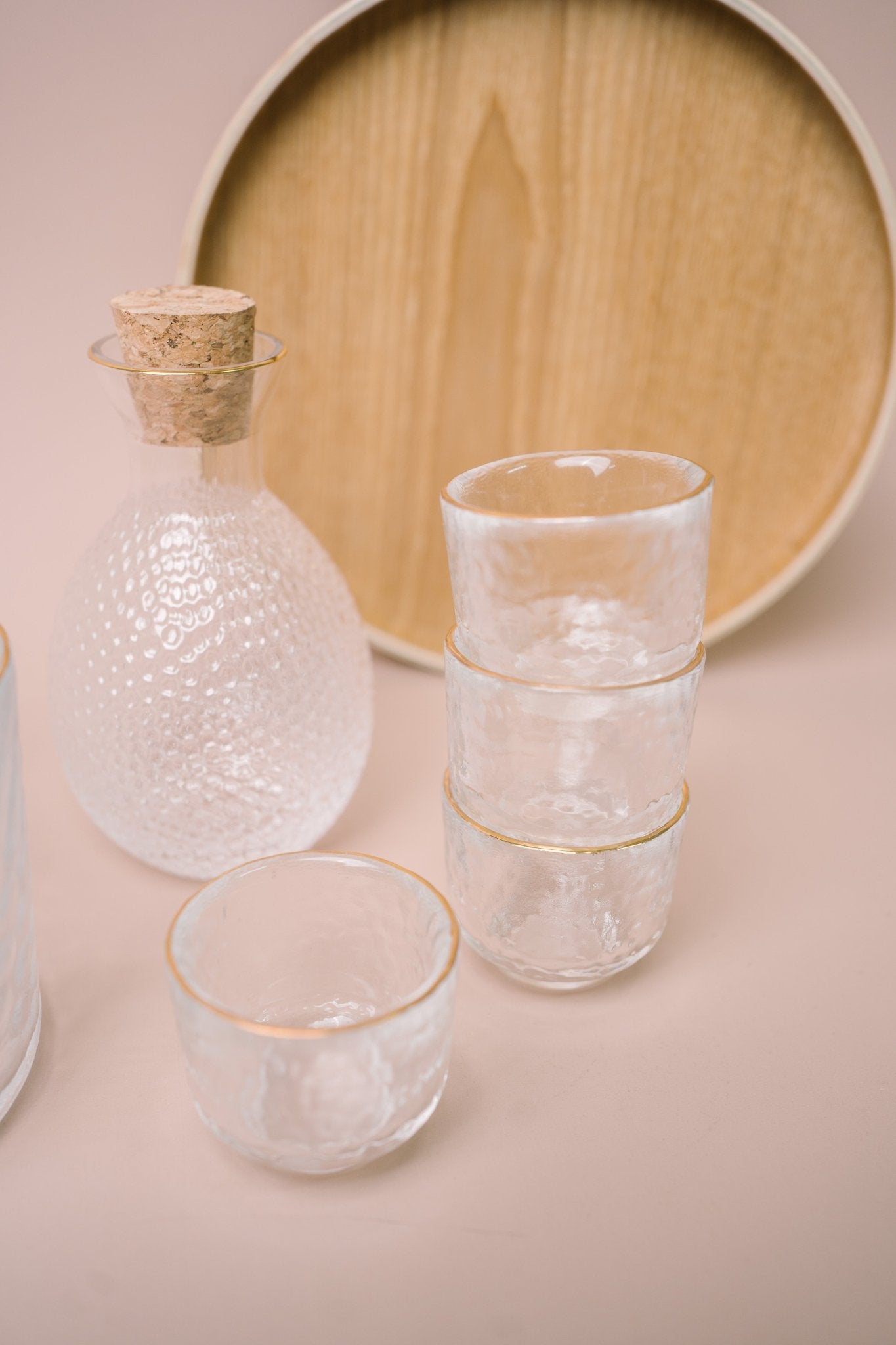 Japanese Gold Rim Sake Glass Set with Bamboo Tray - The Chic Habitat