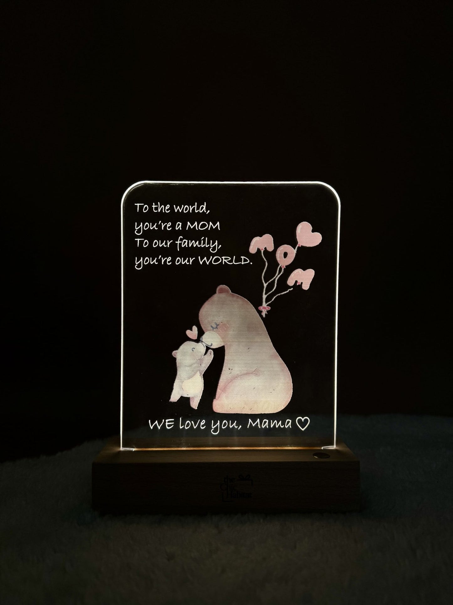Mama Bear Love | Color Acrylic LED Night Light - Personalized Gift - The Chic Habitat