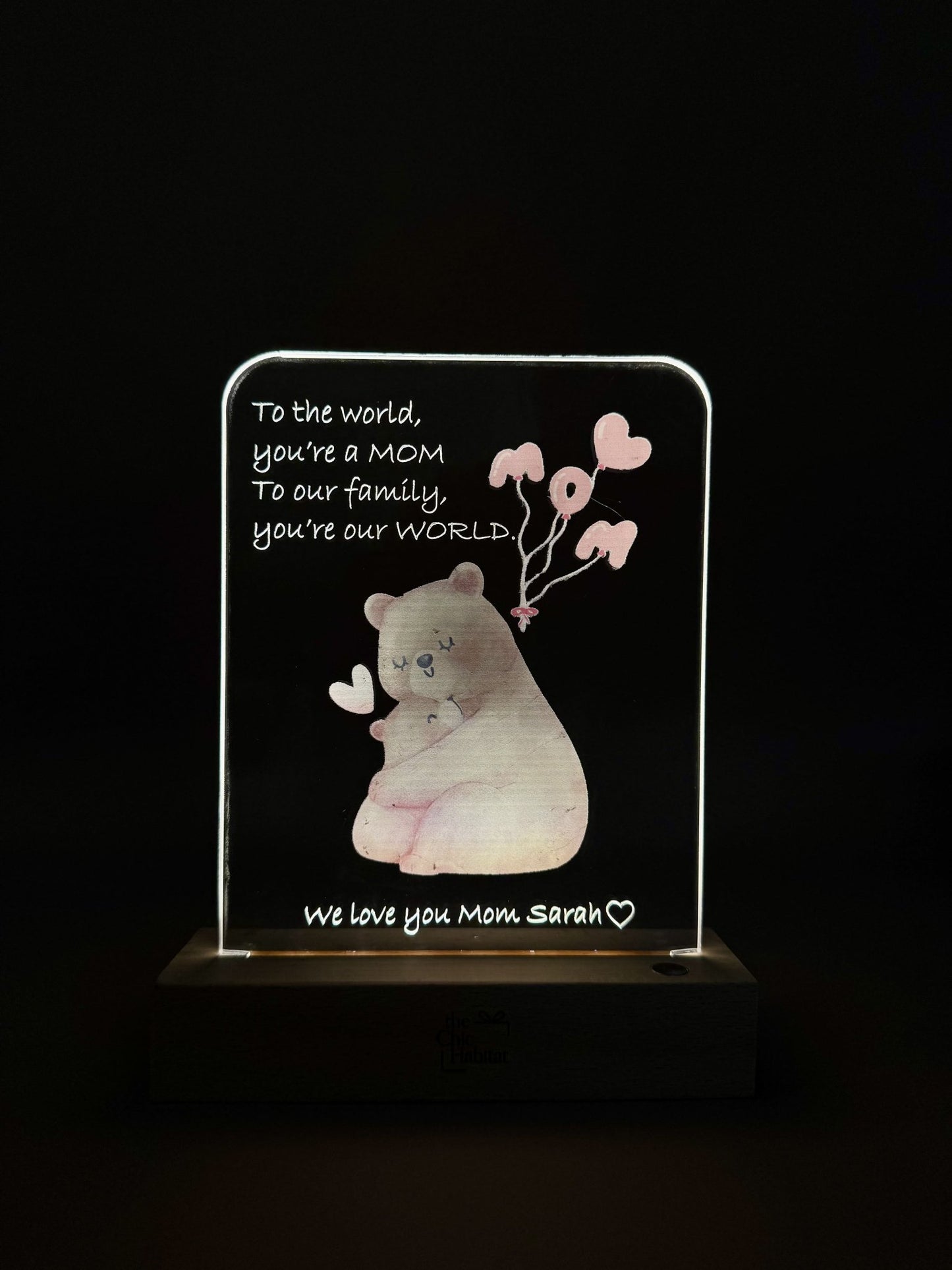 Mama Bear Love | Color Acrylic LED Night Light - Personalized Gift - The Chic Habitat