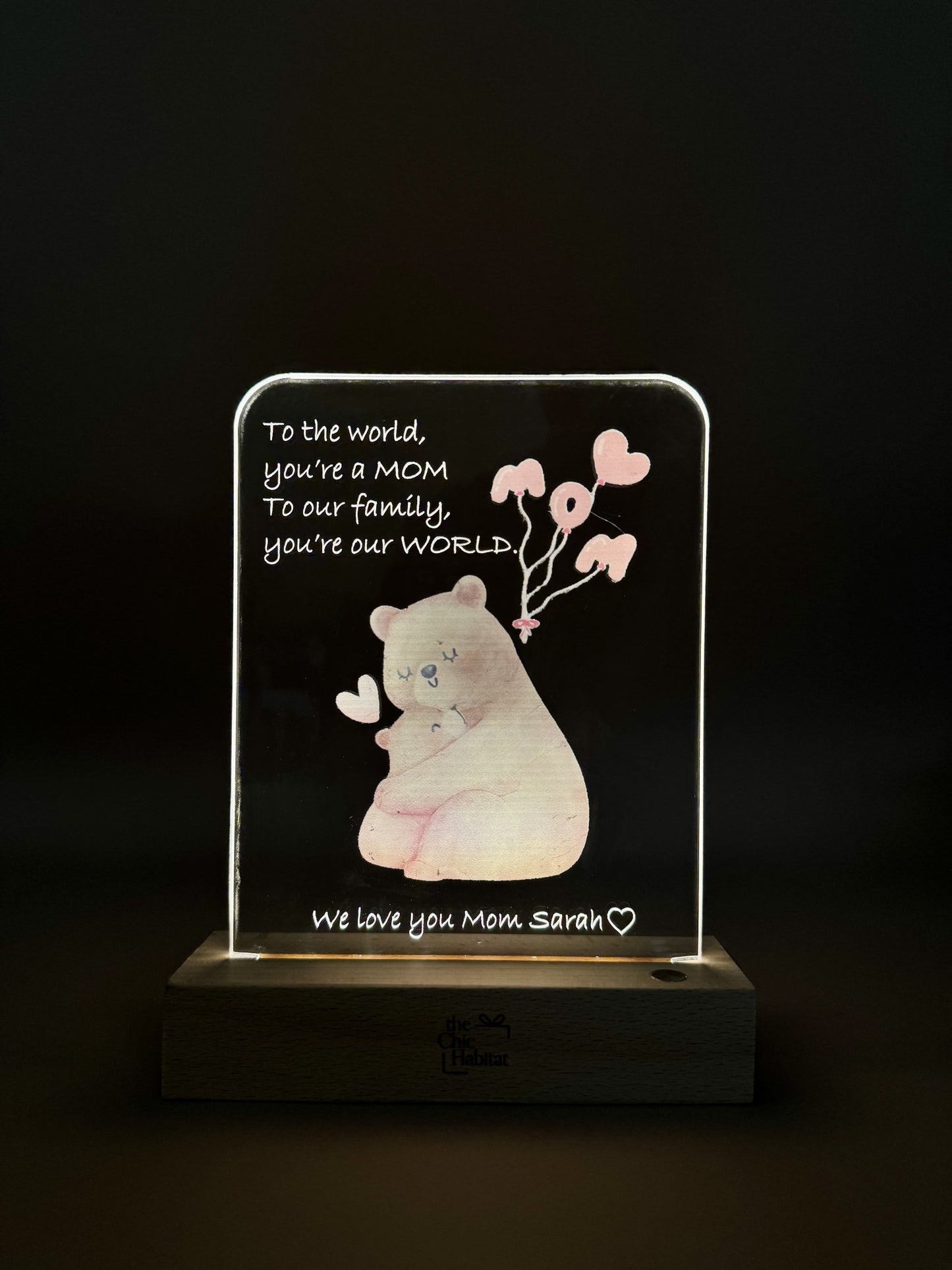 Mama Bear Love | Color Acrylic LED Night Light - Personalized Gift - The Chic Habitat