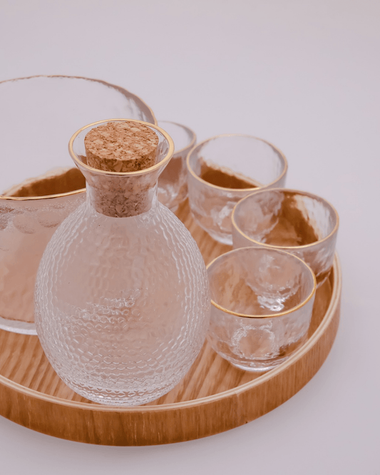 Japanese Gold Rim Sake Glass Set with Bamboo Tray - The Chic Habitat