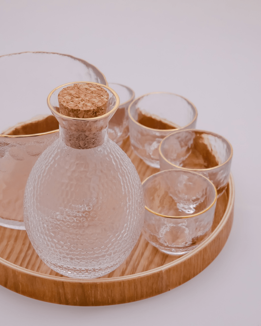 Japanese Gold Rim Sake Glass Set with Bamboo Tray - The Chic Habitat