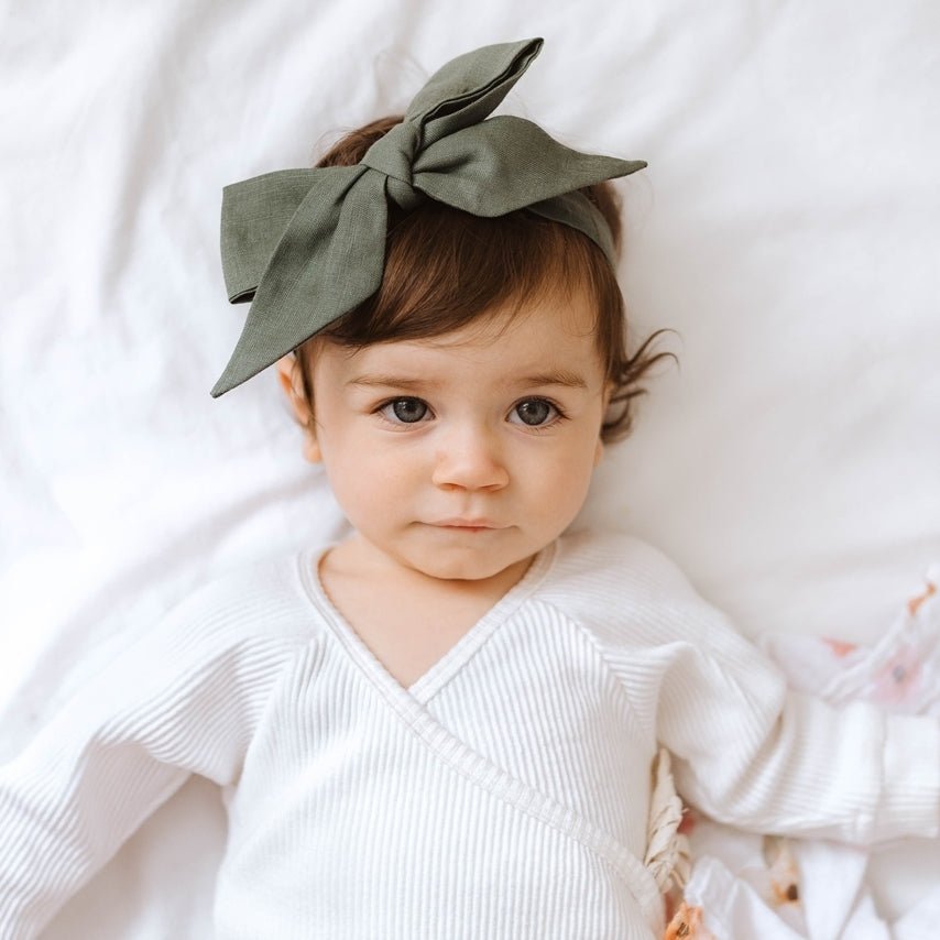 Snuggle Hunny Kids | Linen Bow Pre-Tied Headband Wrap - The Chic Habitat
