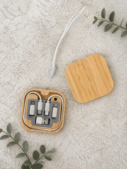 PlugMate | Wooden compact 6-in-1 USB Cable