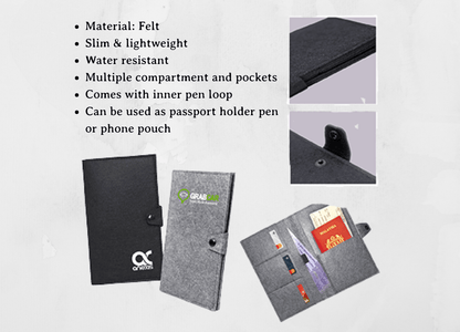 Feltkeep Pouch | Felt Passport Multi - purpose Pouch with Pen Loop - Personalized Gift - The Chic Habitat