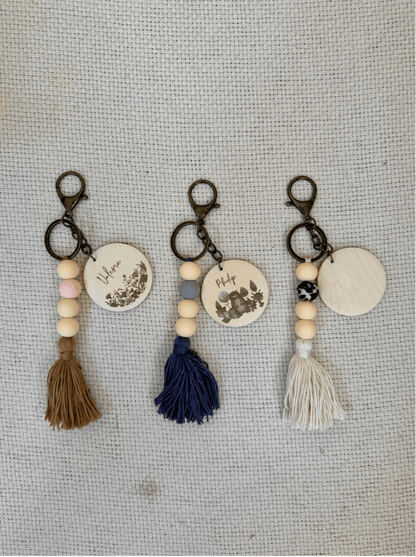 Little Hinge | Wooden Tassel Keychain - Personalized Gift - The Chic Habitat