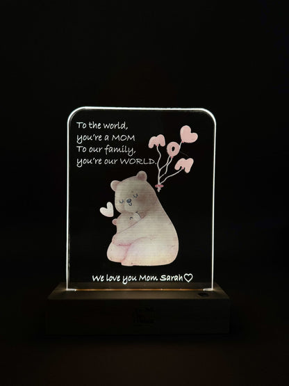 Mama Bear Love | Color Acrylic LED Night Light - Personalized Gift - The Chic Habitat