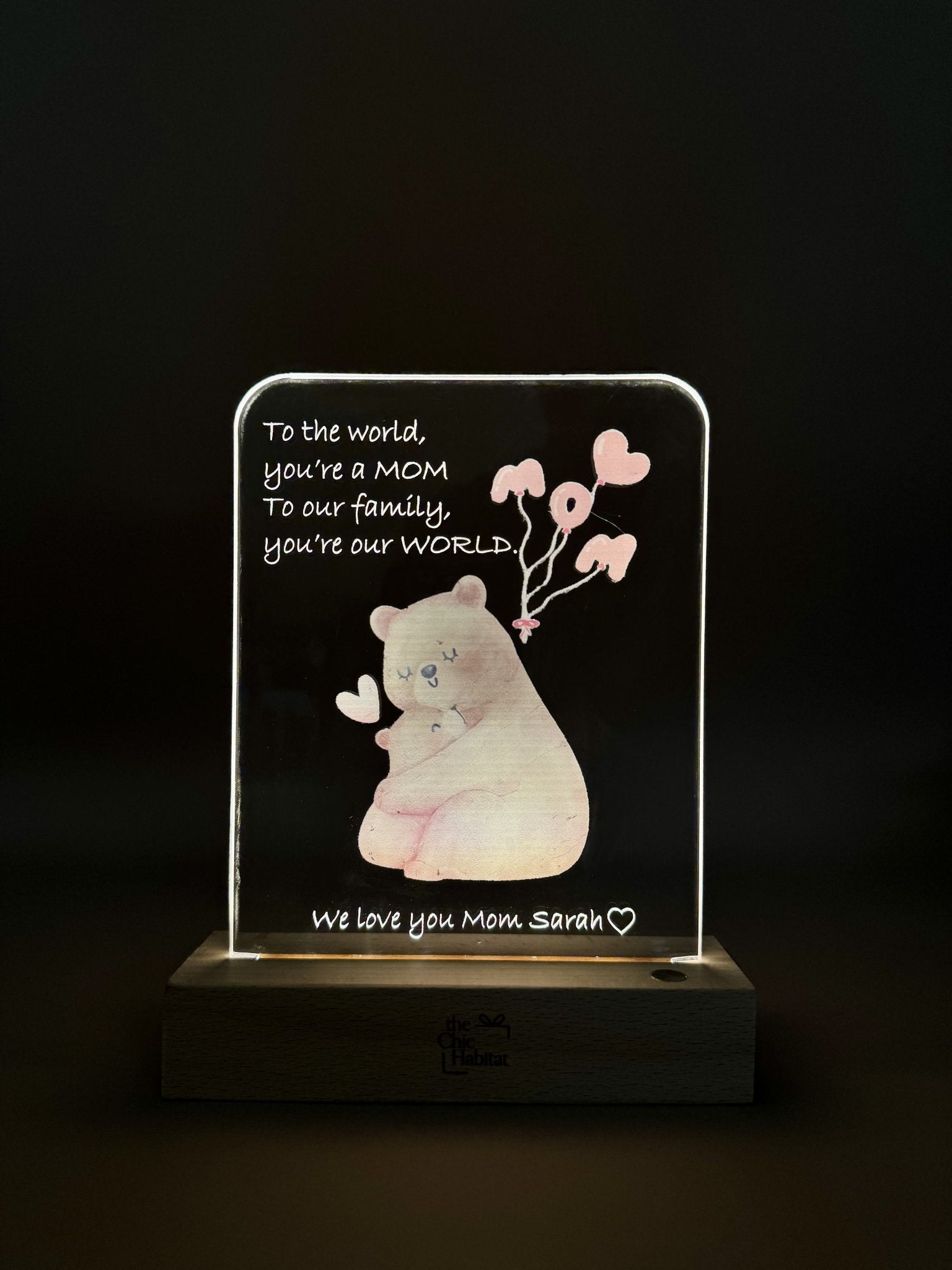 Mama Bear Love | Color Acrylic LED Night Light - Personalized Gift - The Chic Habitat