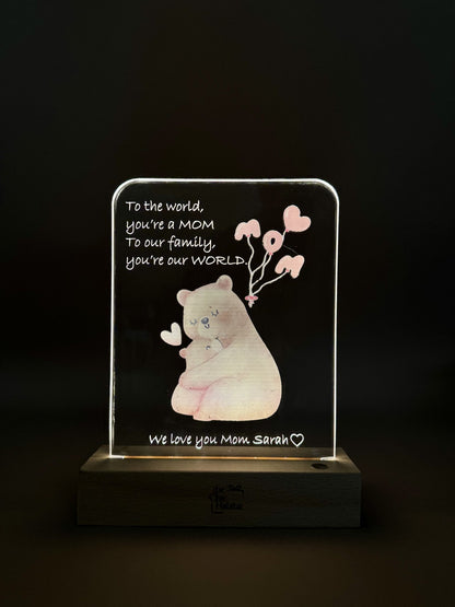 Mama Bear Love | Color Acrylic LED Night Light - Personalized Gift - The Chic Habitat