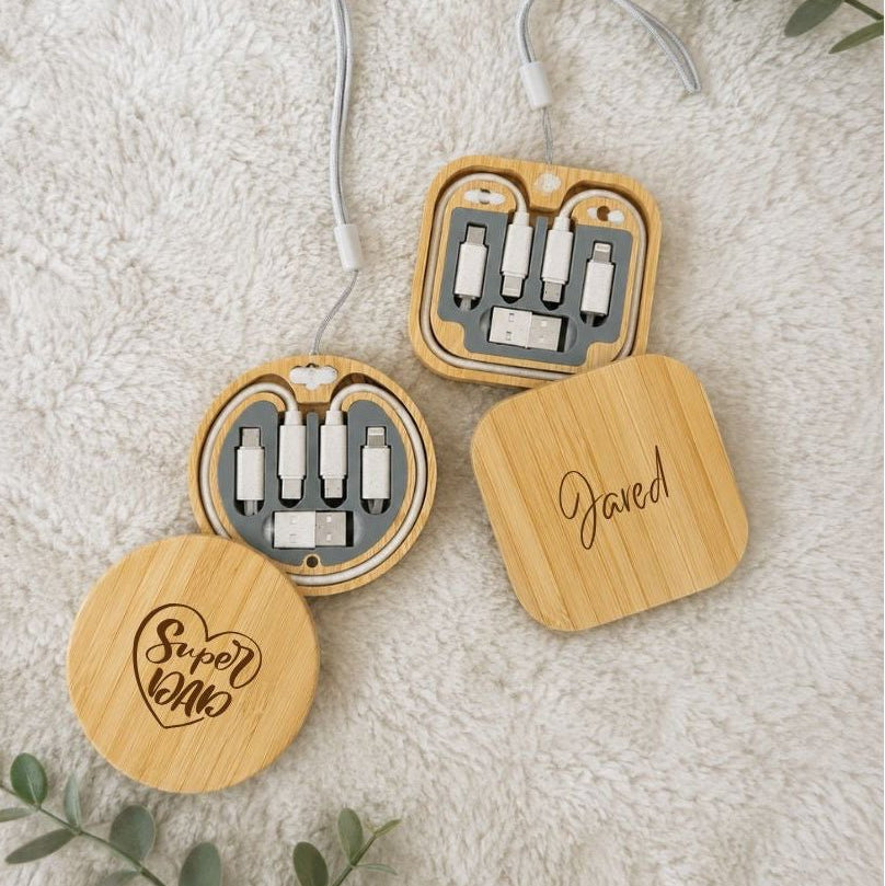 PlugMate | Wooden compact 6-in-1 USB Cable -Personalized Gift- The Chic Habitat