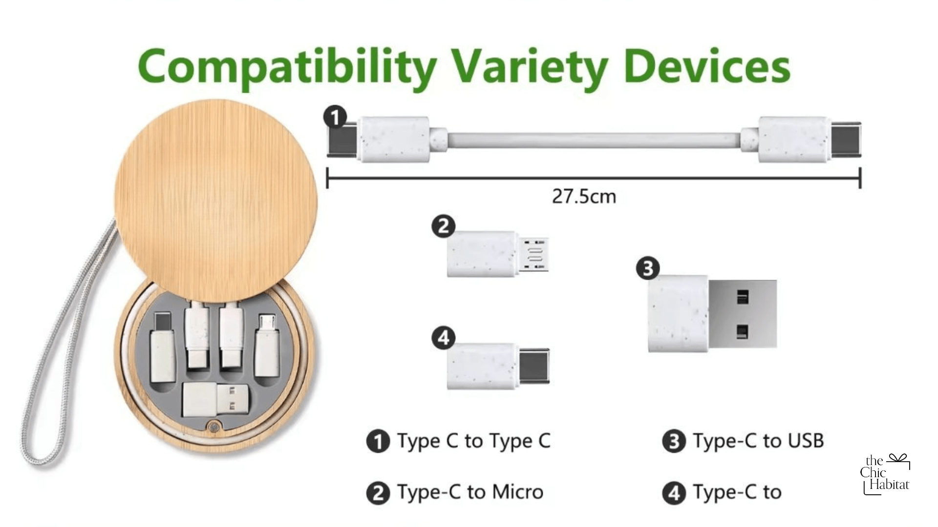 PlugMate | Wooden compact 6 - in - 1 USB Cable - Personalized Gift - The Chic Habitat