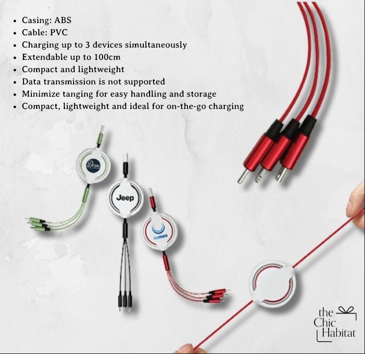 Retract Trio | 3-in-1 Retractable USB Cable -Personalized Gift- The Chic Habitat