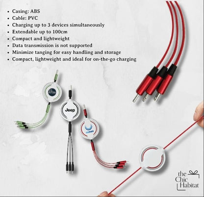 Retract Trio | 3-in-1 Retractable USB Cable -Personalized Gift- The Chic Habitat
