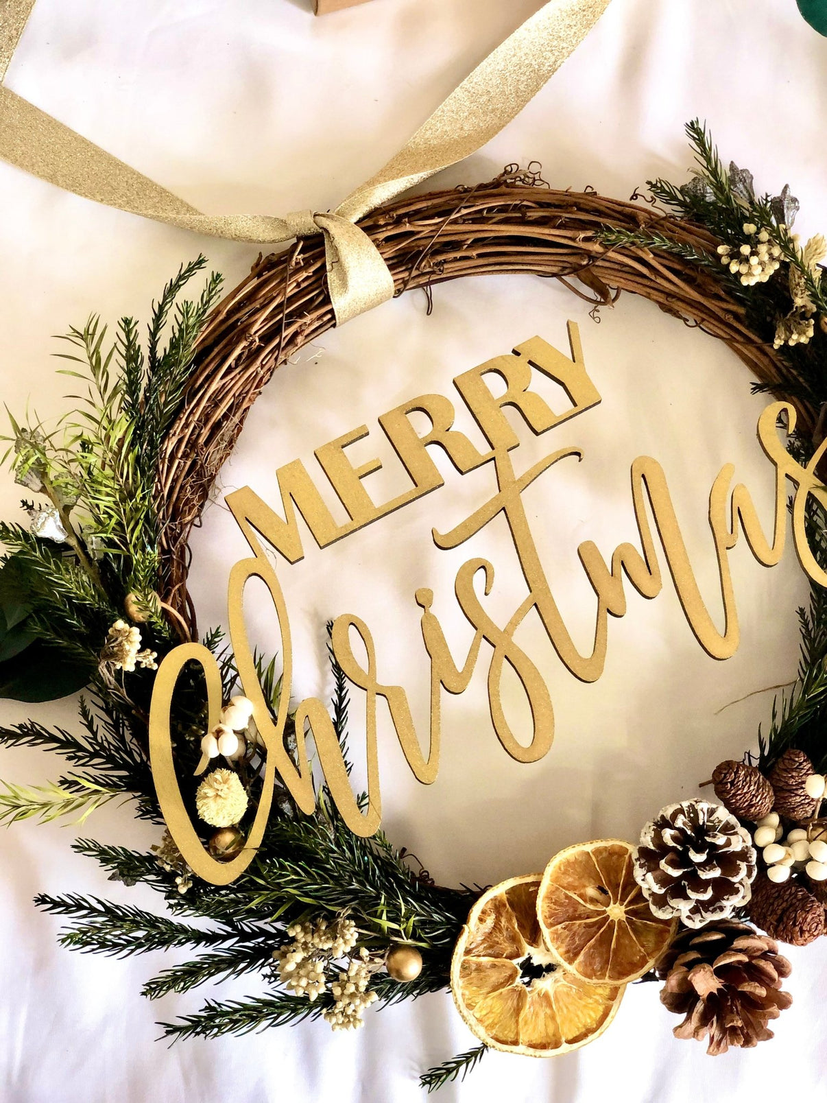 Custom Family Name Christmas Wreath - Warm Winter Wishes