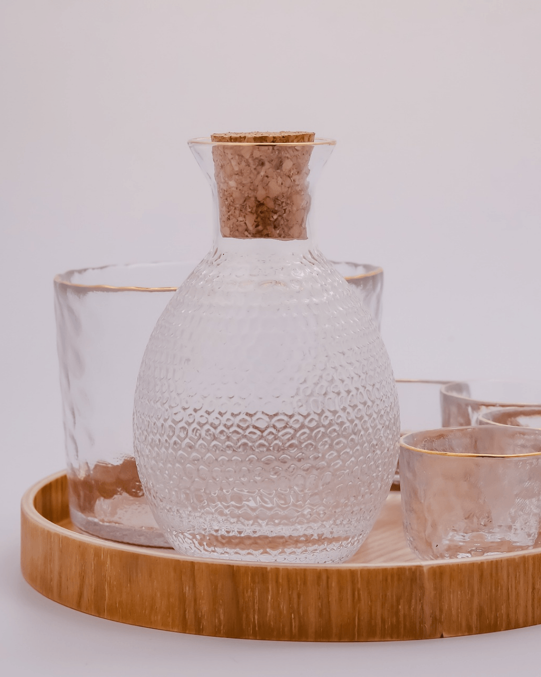 Japanese Gold Rim Sake Glass Set with Bamboo Tray - The Chic Habitat