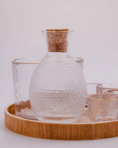 Japanese Gold Rim Sake Glass Set with Bamboo Tray - The Chic Habitat