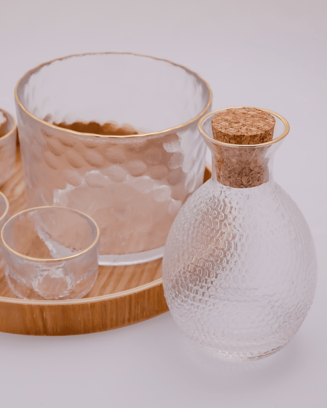 Japanese Gold Rim Sake Glass Set with Bamboo Tray - The Chic Habitat