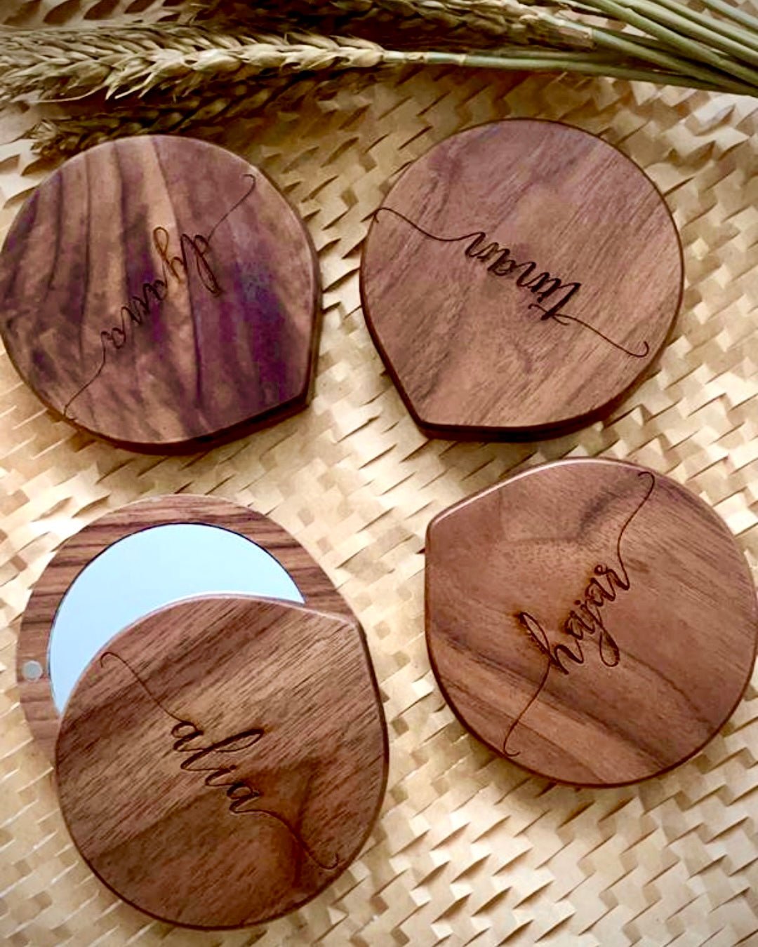 Personalized Wood Compact Mirror - The Chic Habitat