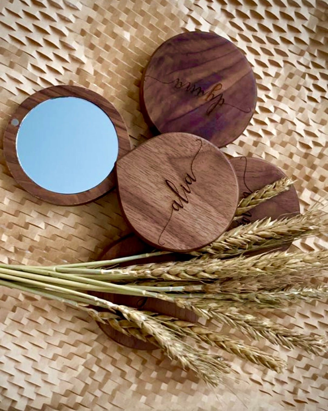 Personalized Wood Compact Mirror - The Chic Habitat